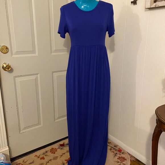 Bellamie Fitted Royal Blue Short Sleeve Maxie Dress Size L - Picture 1 of 7